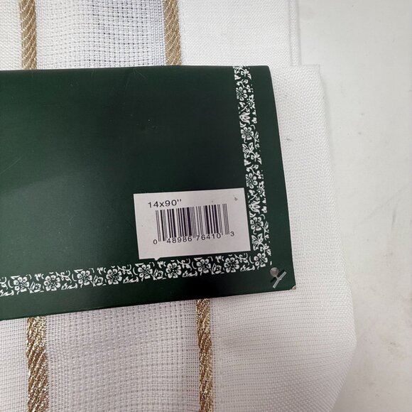 Laura Ashley Lexington Table Runner 14"x90" White Metallic Gold Stripes Elegant - Picture 6 of 7